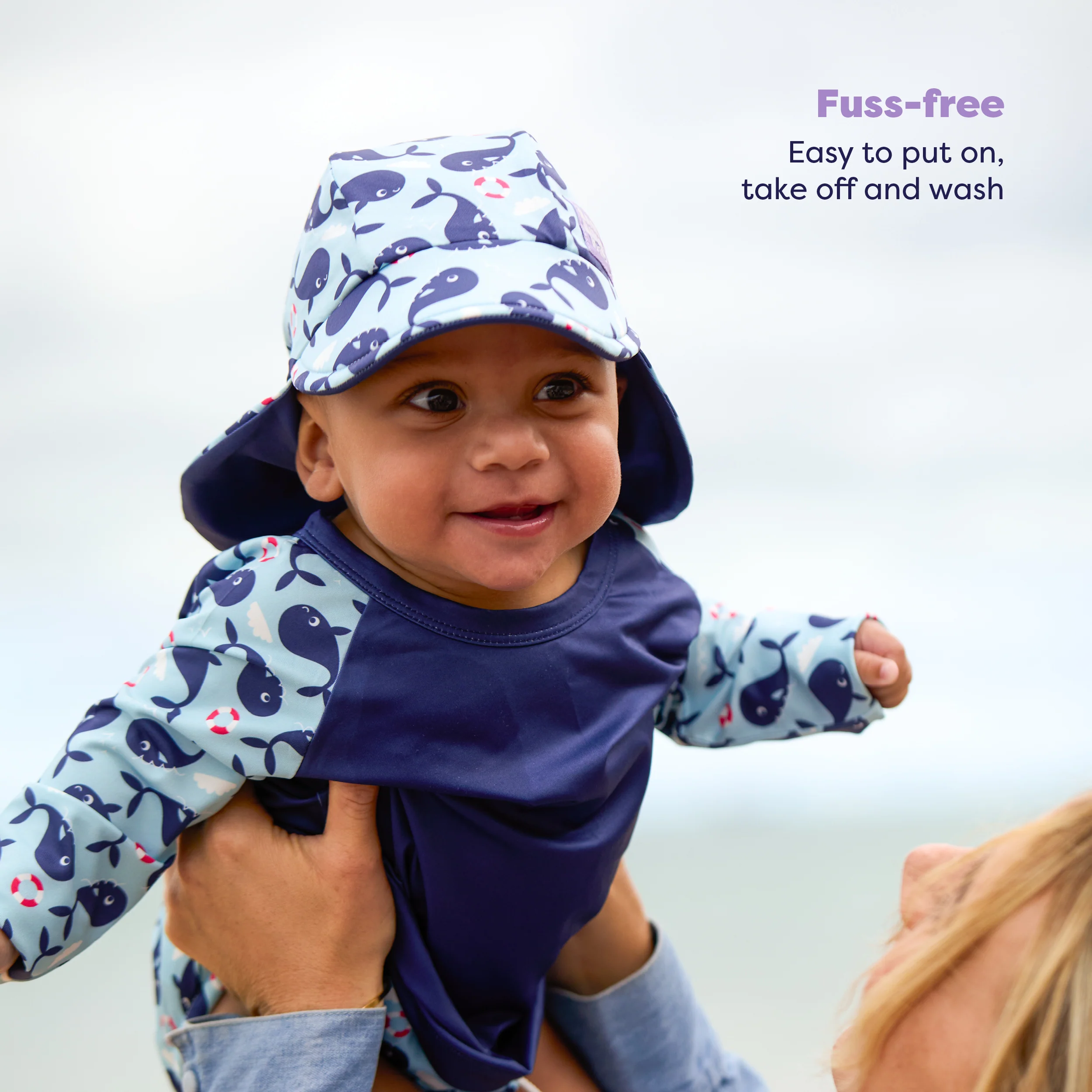 3 Piece Baby Swim Set with Swim Nappy, Swim top and Swim Hat in Blue Whale - Image 4