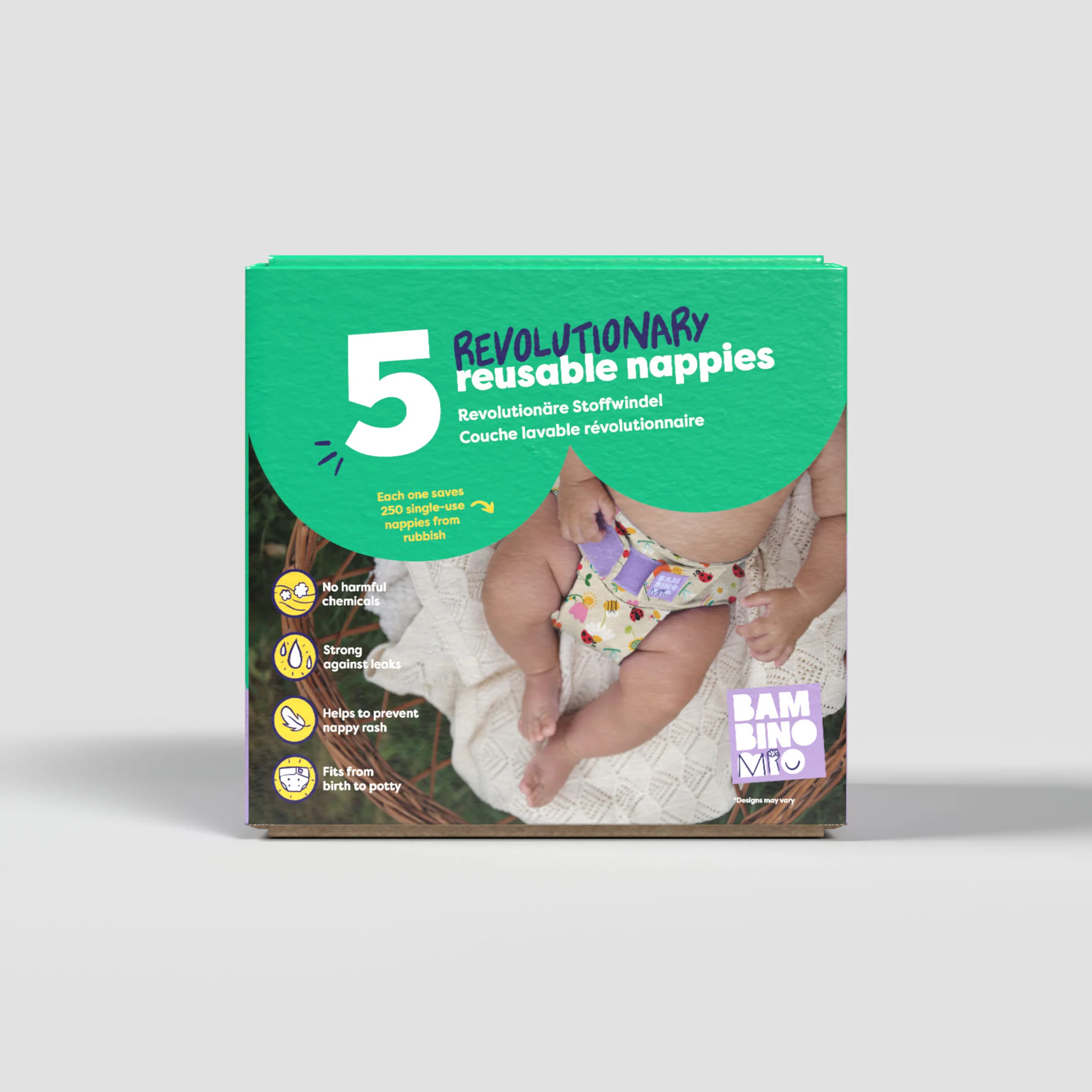 5 Pack Revolutionary Reusable Diaper Bundle in Paintbox Pastels - Image 7