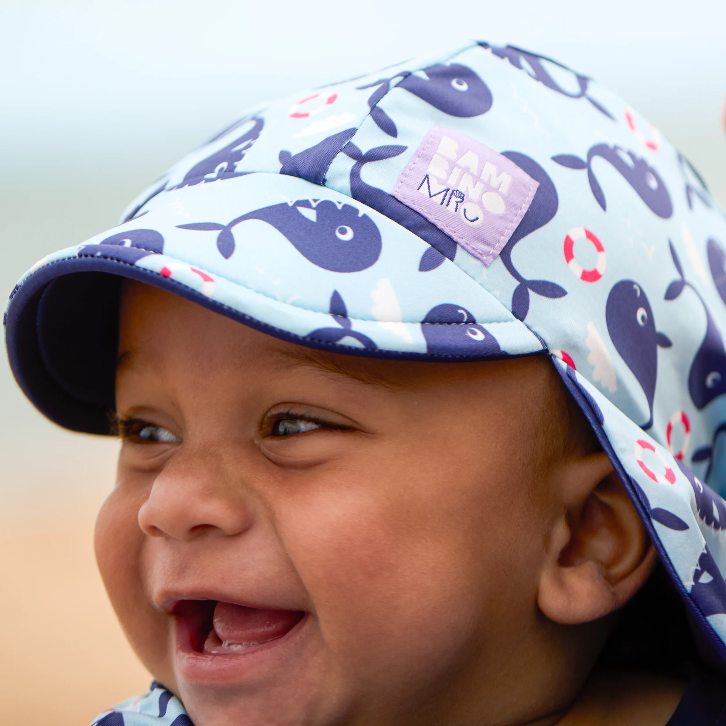 UPF 40+ Reversible Swim Hat for Babies and Toddlers in Blue Whale - Image 6