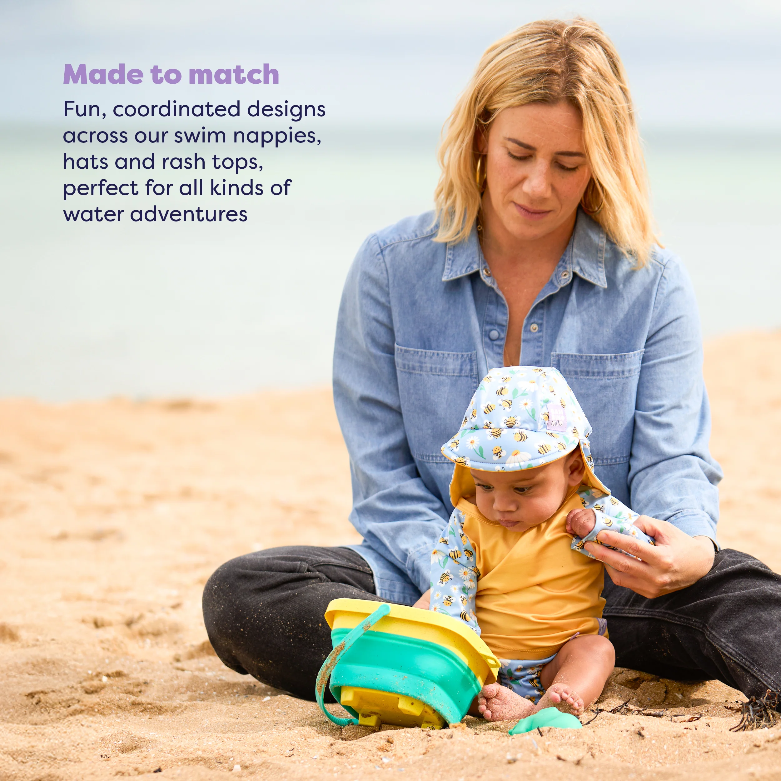 UPF 40+ Soft and Gentle Protective Beach Rash Vest in Busy Bees - Image 4