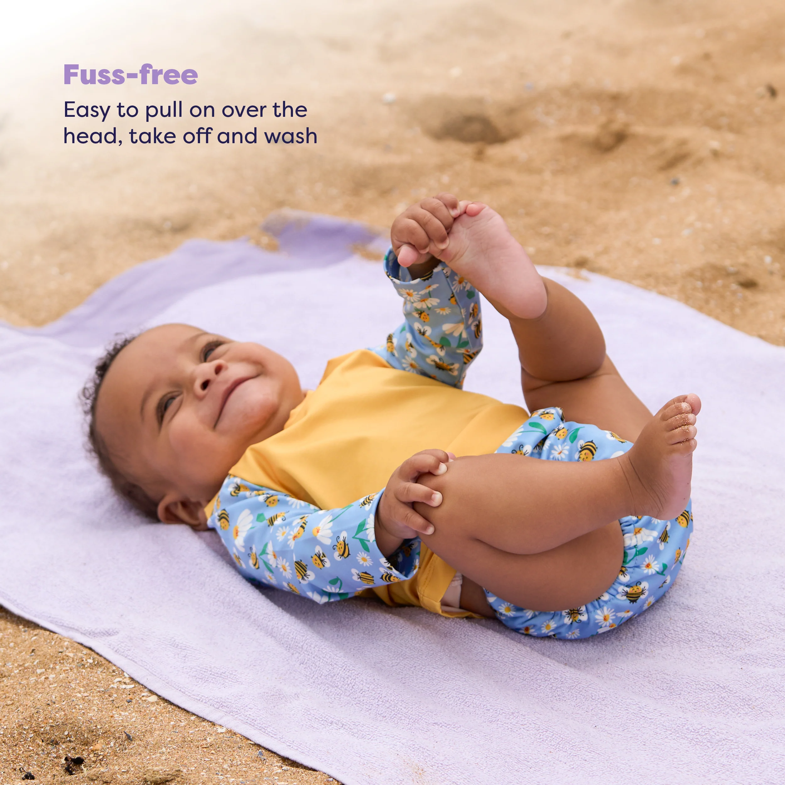 UPF 40+ Soft and Gentle Protective Beach Rash Vest in Busy Bees - Image 5